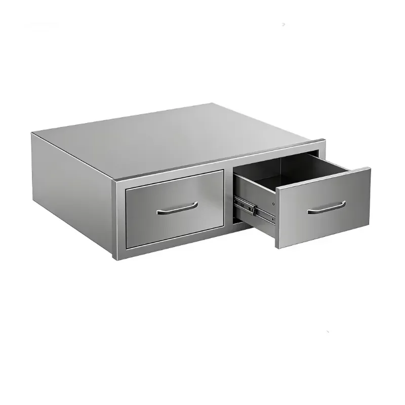 New outdoor kitchen barbecue island drawer with two stainless steel utensil storage