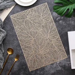 6/4pcs Rectangular Leaf Shape PVC Placemat Bronzing Hollow Table Mat Nordic Style Table Decoration Mat Tea Coffee Table Pad