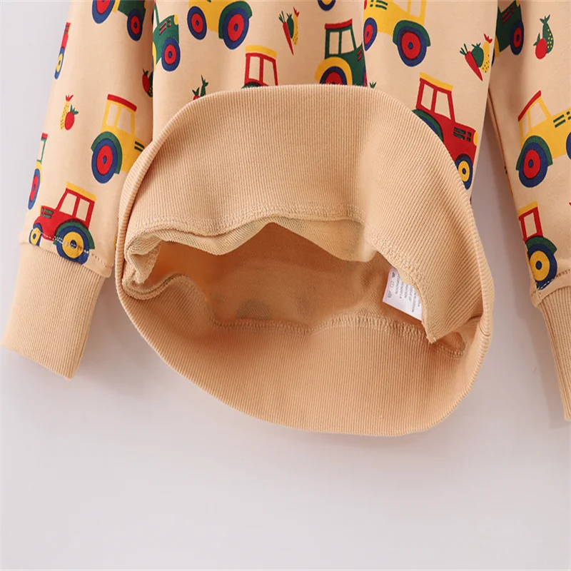 New Arrival 2-7T Long Sleeve Boys Baby Clothes Cars Printed Girls Sweatshirts Toddler Costume Sport Kids Autumn Hooded Shirts