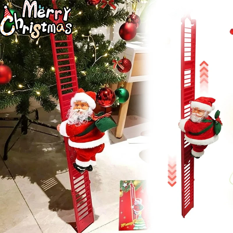 Christmas Santa Ladder Climber Animated Beaded Figure with Electric Movement for Outdoor Decor Kids Holiday Gifts