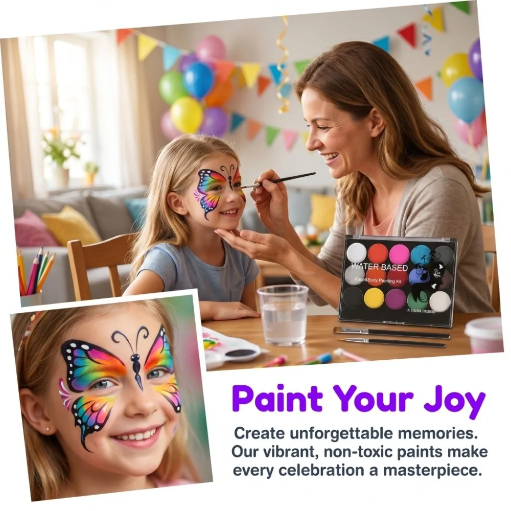 Festival Gift 15 Colors Face Paint Pearlescent Long Lasting Painting Kit Water Based Makeup Palette Theme Parties