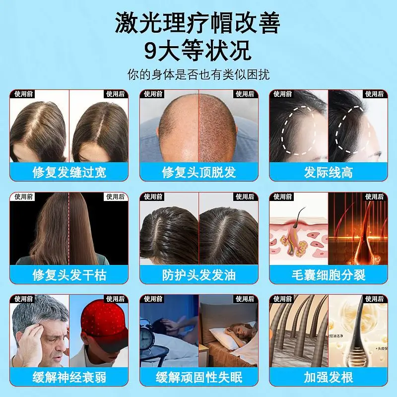 Portable and rechargeable LLLT laser hair growth instrument, anti-hair loss, hair care, infrared dense hair