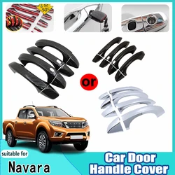 For Nissan Navara Frontier NP300 Alaskan D23 2014 ~2024 Scratch Chrome Carbon Door External Handle Decoration Car Accessories