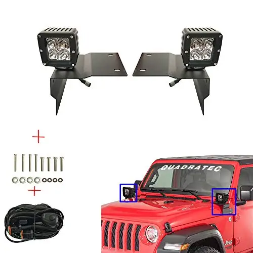 JL JT Front Windshield Mounting Brackets with 2 Led Lamps for Jeep Wrangler JL 2018+ JT2020+