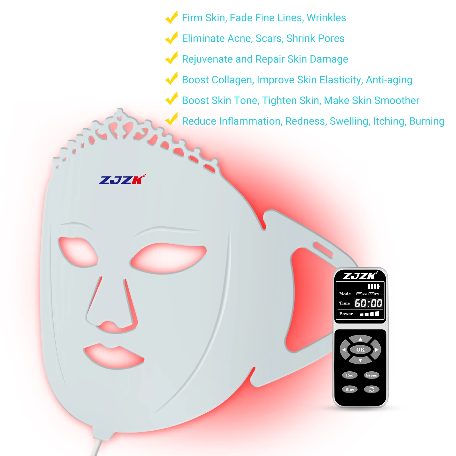 

ZJZK Light Therapy Programmable Portable 7 Color LED Face Mask 660nm 850nm 940nm Skincare Device For Increases Nutrient Transfer