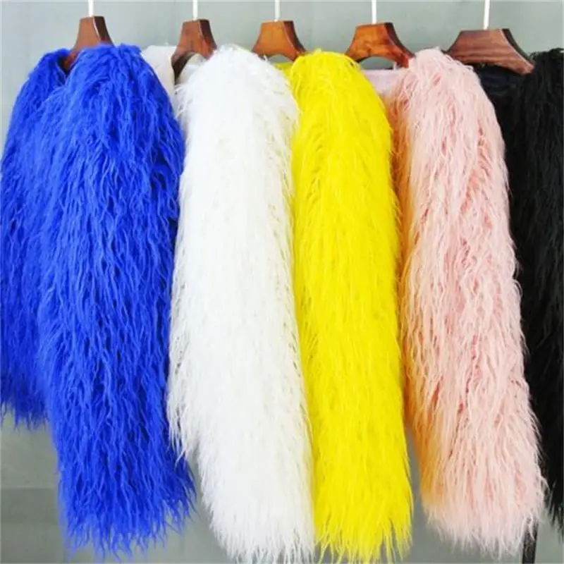 Winter New Women Fur Coat Colorful Furry Pink Lamb Wool Faux Fur Coat Female Shaggy Sheepskin Coat Artificial Fur Jacket