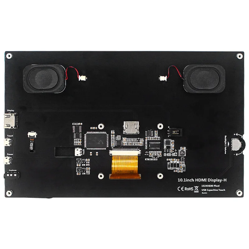 For Raspberry Pi 10.1 Inch Display Capacitive Touch Screen with Built-in Speaker Brightness Adjustment Compatible 4B 3B