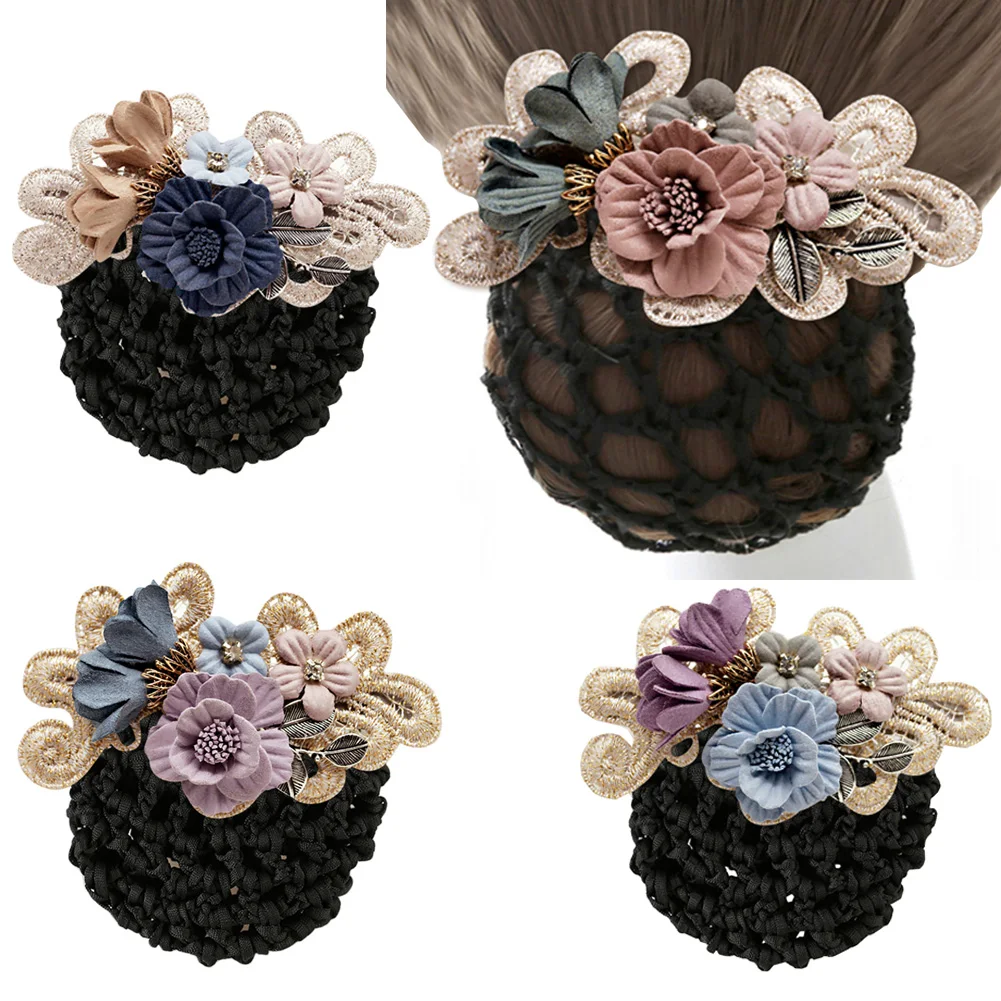 

Summer Hair Bun For Women Cover Snood Net Hair Barrette Hairnet Decor for Lady Dance Hair Clip Mesh Hair Accessories Flower New