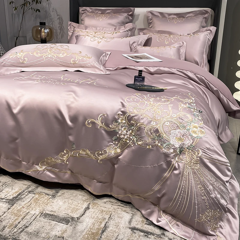 High-end European-style Luxury Embroidery Pure Cotton Duvet Cover Bed Sheet Pillowcases Silk Embroidery Wedding Bedding Set