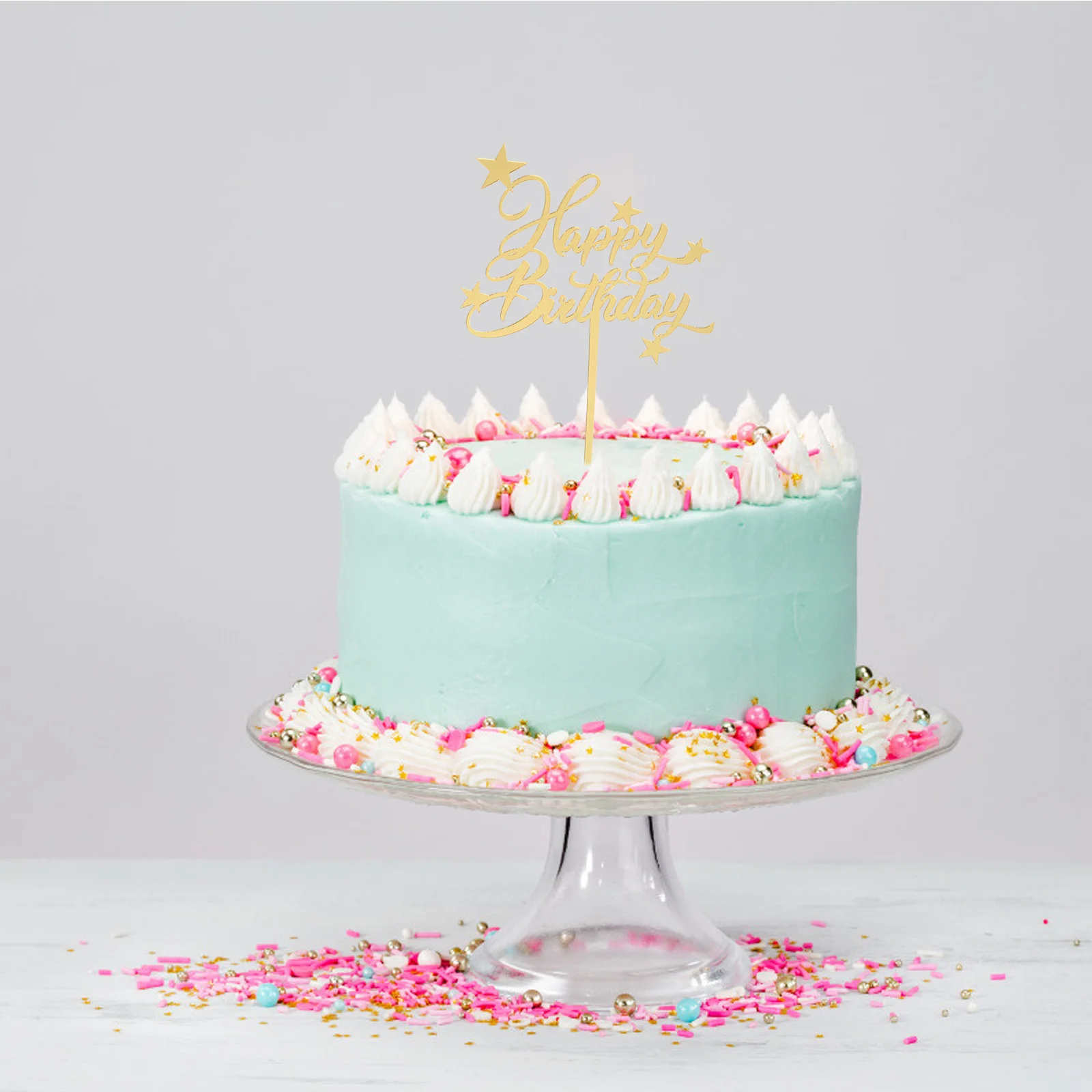 

8pcs Birthday Topper Decorative Cake Pick Golden Acrylic Insert For Birthday Party Supply Dessert Cake Decor Party Ornament