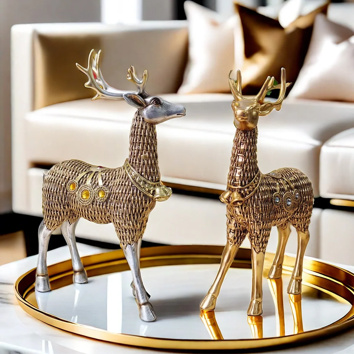 

Resin Handicraft Ornaments Goldeer Tengbian Deer Simulated Animal Elk Decorative Figurines Home Decoration