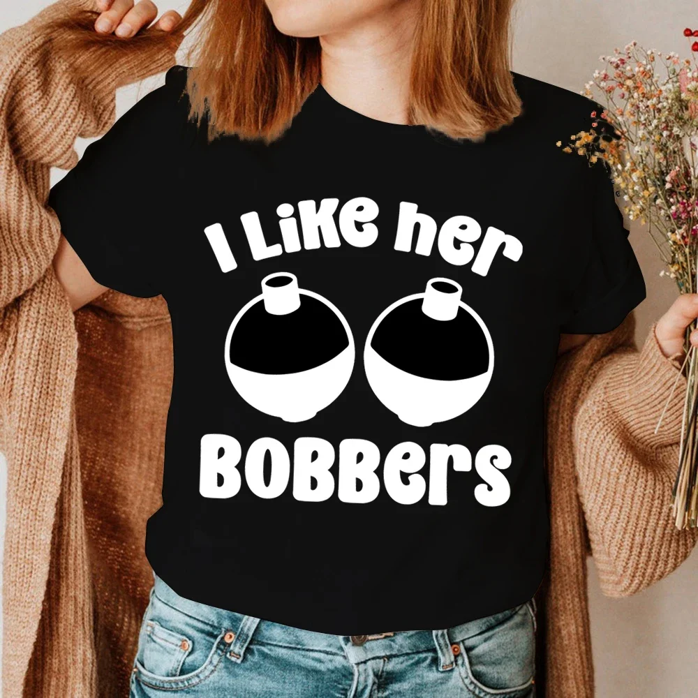 I Like Her Bobber I Like His Pole Women Men Short Sleeve Graphic Couple Matching T-Shirt Valentine Tee