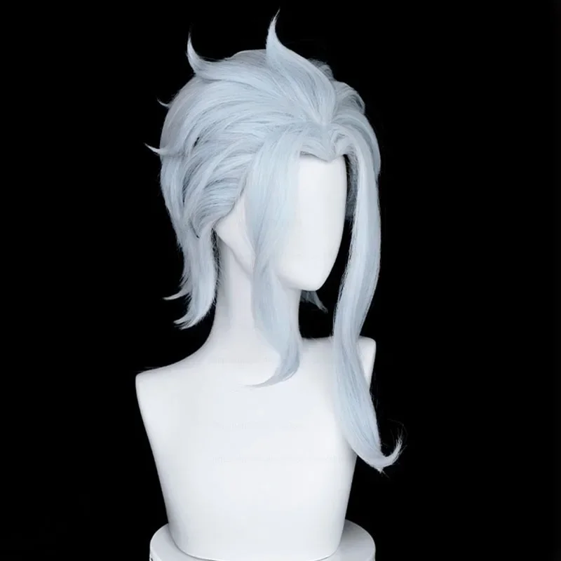 Peluca de Cosplay Genshin Impact Fatui, Cosplay Doctor II, Dottore, 45cm, pelo sintético resistente al calor, pelucas de Anime para fiesta, gorro de peluca