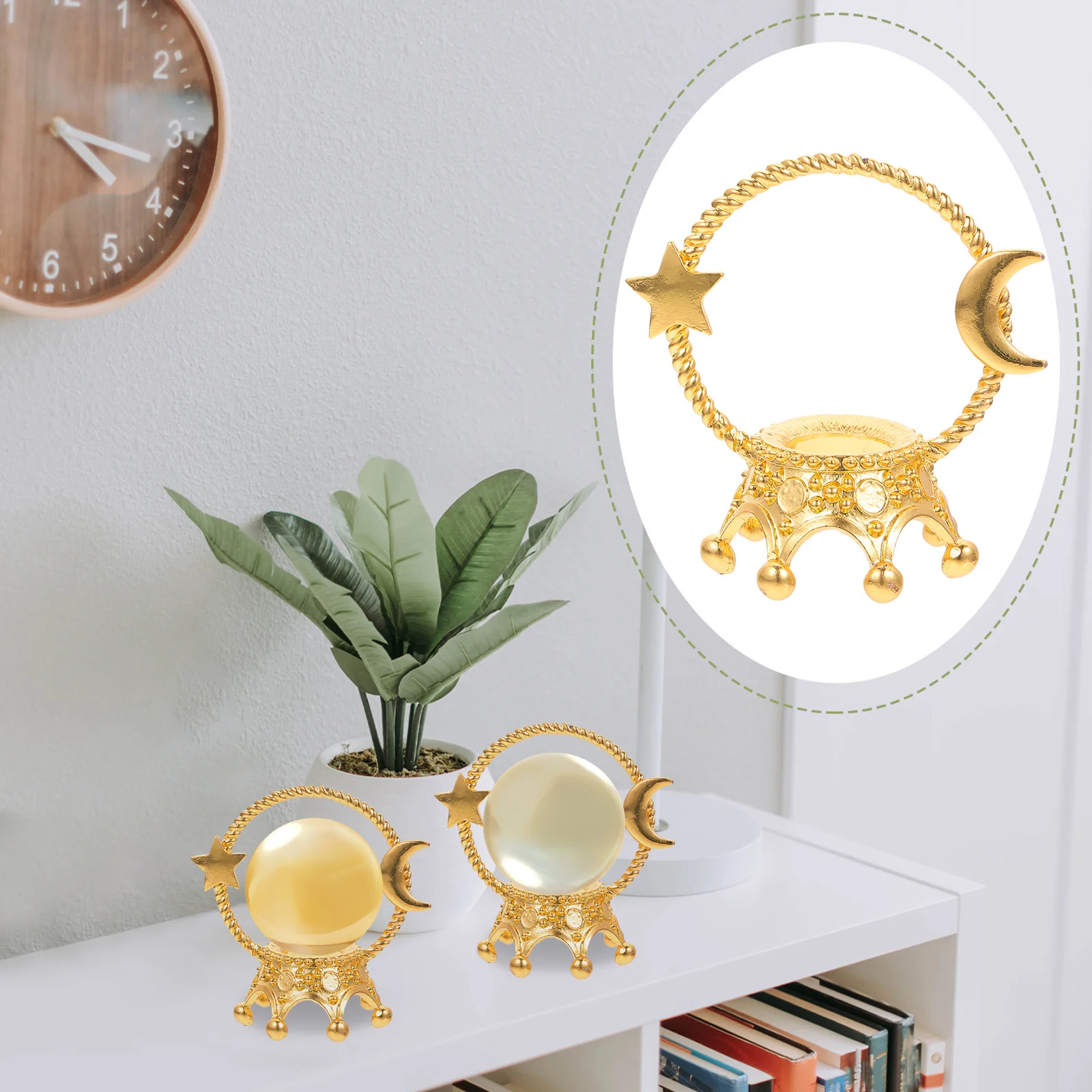 

2Pcs Creative Crown Design Crystal Ball Display Base Sphere Holder Alloy Rack for Desktop Display and Gemstone Holder