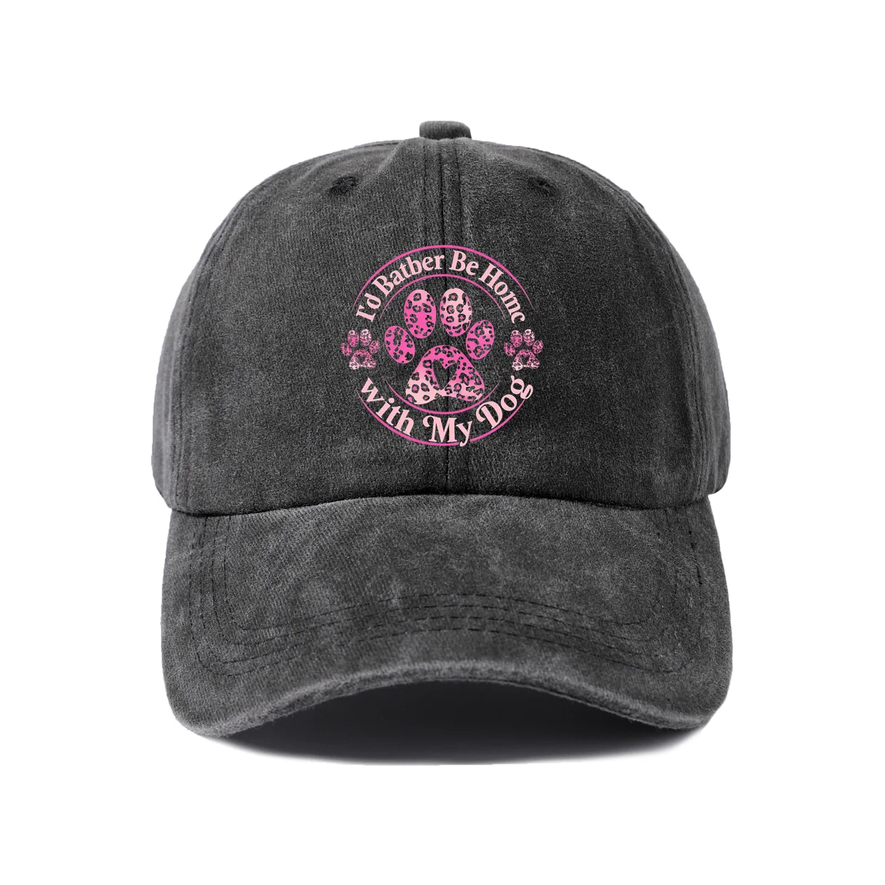 Home with My Dog Quote Graphic Baseball Cap, Vintage Washed Adjustable Unisex Dad Hat, Streetwear Gift