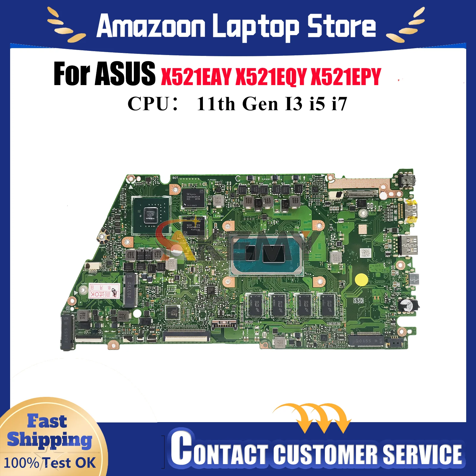 

X521EQY Laptop Motherboard For ASUS VivoBook X521EQ S533E X521EPY X521EQYB X521EAY Mainboard With 11th Gen I3 i5 i7 100% tests