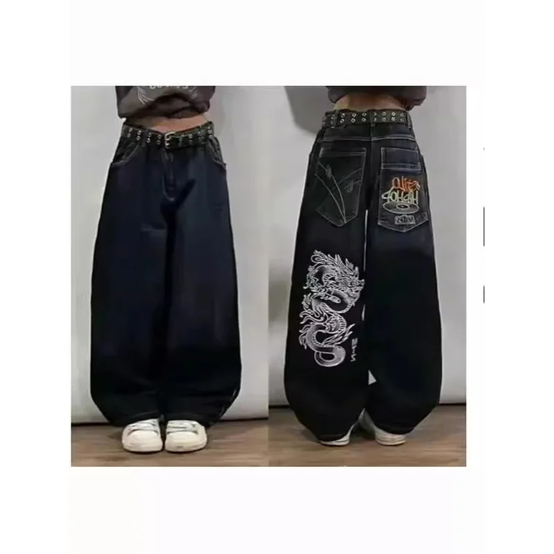 

Harajuku ретро хип-хоп принт мешковатые джинсы JNCO новые Y2K женские черные брюки готические широкие брюки с высокой талией уличная одежда