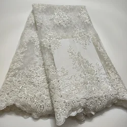 Luxury Ivory Tube Beads French Tulle Lace Fabric 2023 High Quality African Sequins Lace Fabric For Wedding Party Dress KWH23104