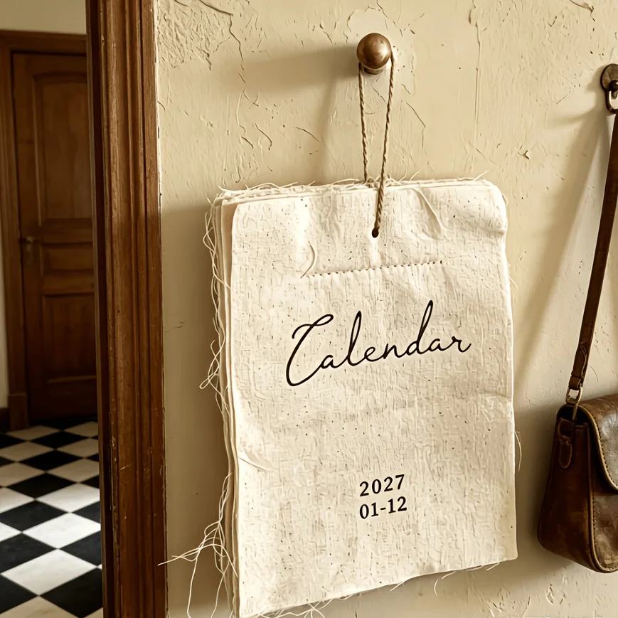 2027 Wall Calendar Canvas Fabric Calendar Hanging Retro Vintage Aesthetic Boho Style Wall Decor Home Office Hook Calendar