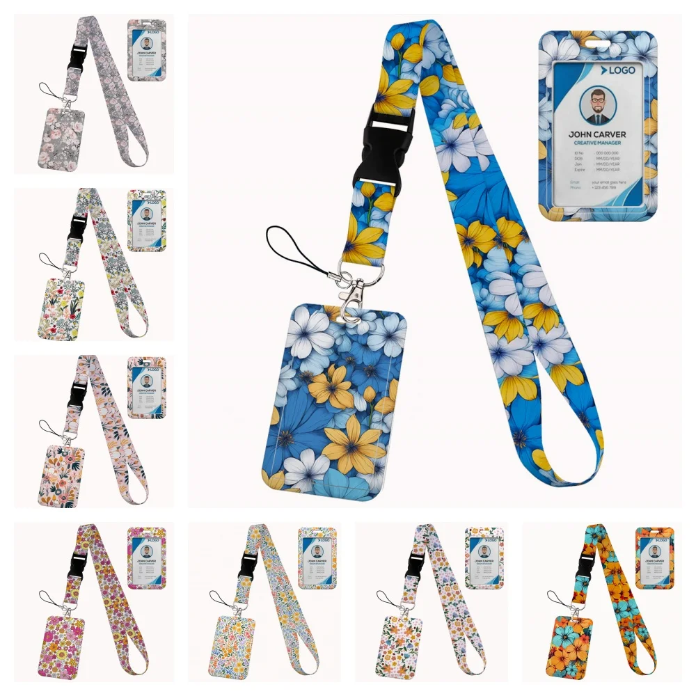 

Wholesale Flower design Lanyard Business Credit Card Holder Neck Strap Keychain Hang Rope ID Badge Holder Lariat Lasso