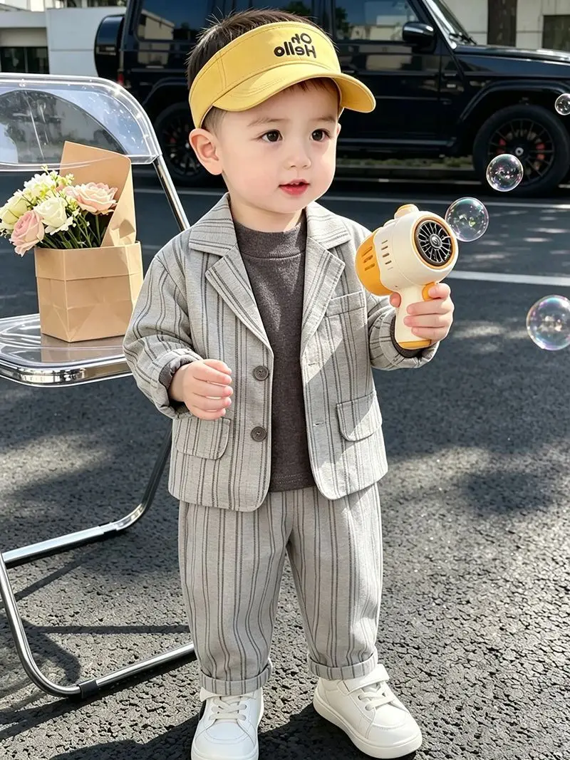 Boys Autumn Suit Set 3pcs Long Sleeve Blazer Jacket Vest Pants Kids Formal Party Outfit