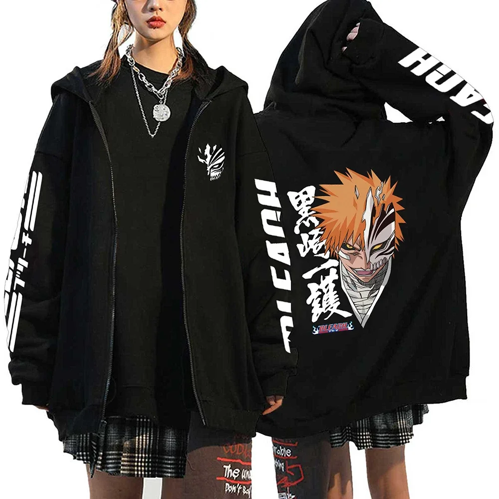 Japanese Anime Bleach Hoodies Kurosaki Ichigo Zipper Hoodie Harajuku Casual Hooded Sweatshirt Urahara Kisuke Jacket Streetwear