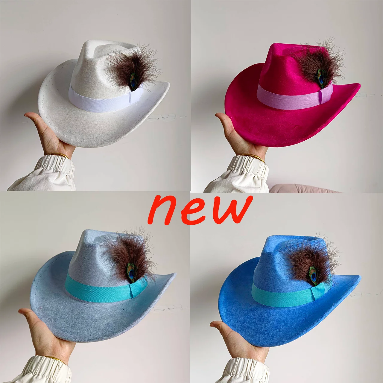 Vegan suede cowboy hat feather accessories autumn and winter panama western cowboy hat sombrero