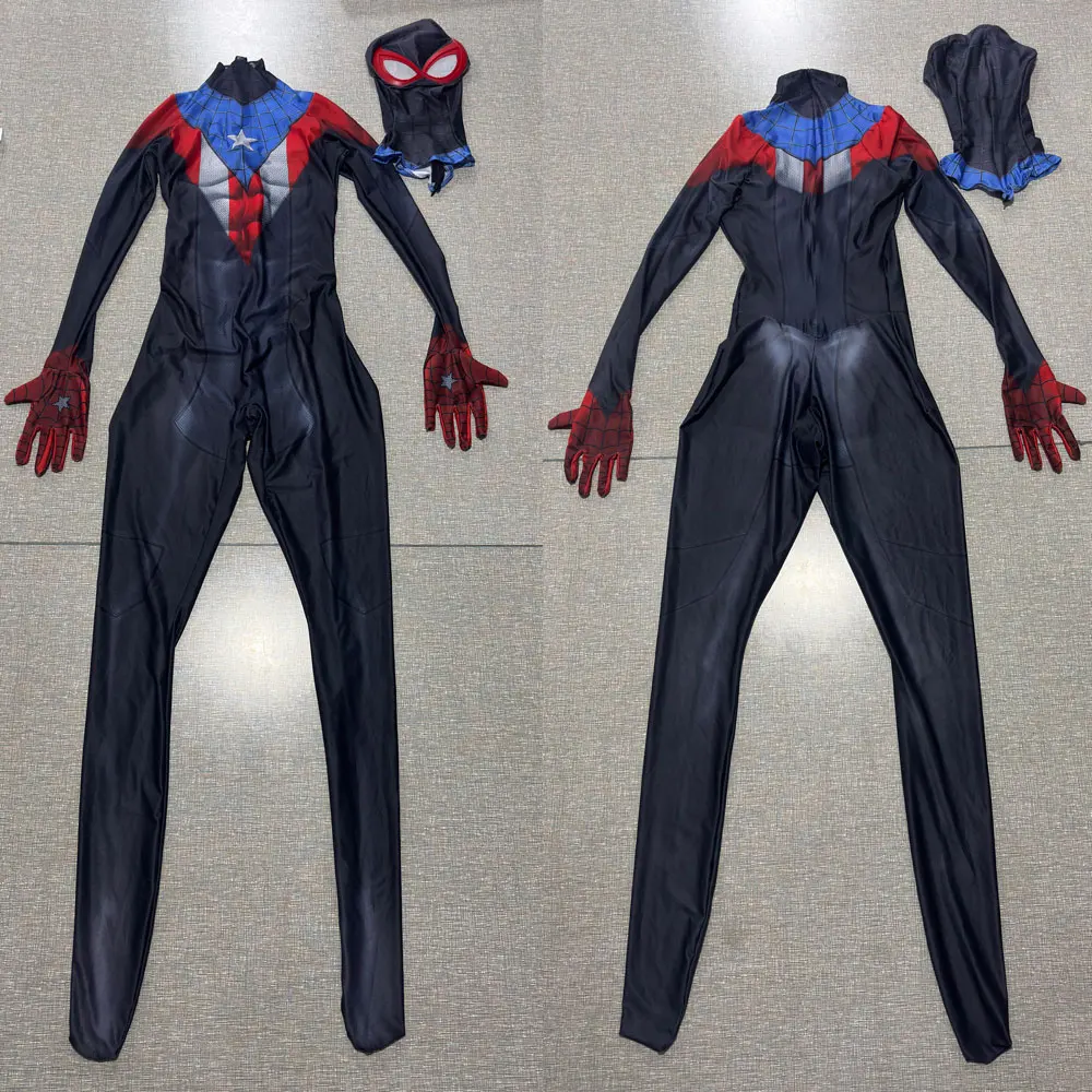 

Halloween Men Spider 2 Miles Morales Boricua Spider Cosplay Costume Zentai Spiderman Bodysuit Adults Kids Suit