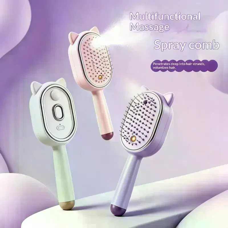 Electric Spray Air Cushions Massage Comb 3 In 1 Self Cleaning Steam Essential Oil Brush Rechargeable Spray Scalp Massager Combs