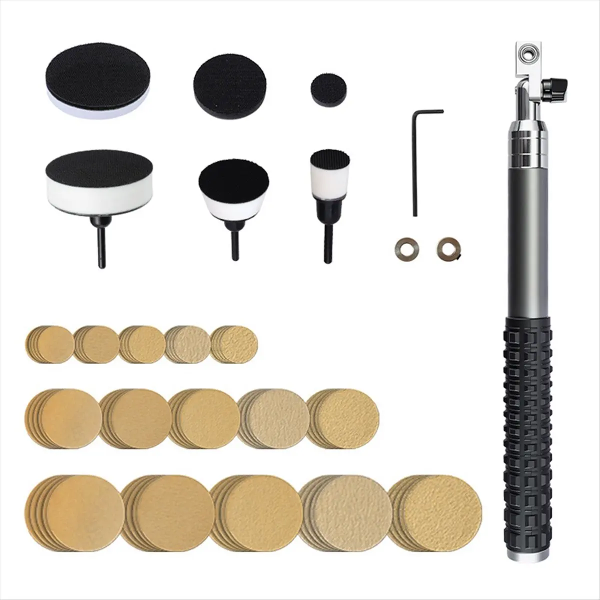 Y477A J~Woodworking Hand-Held Grinding Suit Aluminum Alloy Adjustable Grinding Disc Handle Polishing Manual Tools with Sandpaper