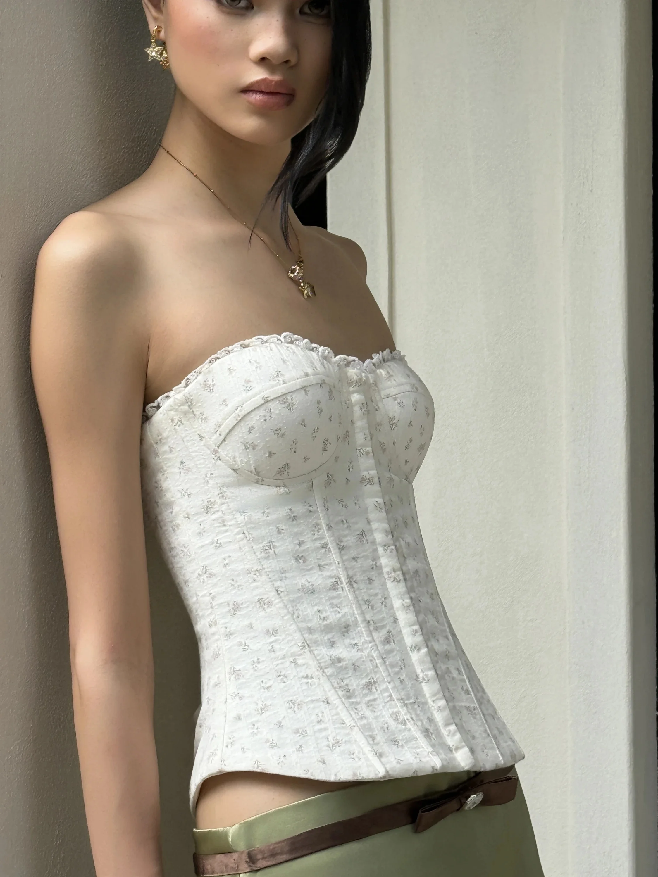 Audwyn Floral Fishbone Strapless Top Women's Slimming Waistcoat Outerwear Street Style Regular Length Summer 2026