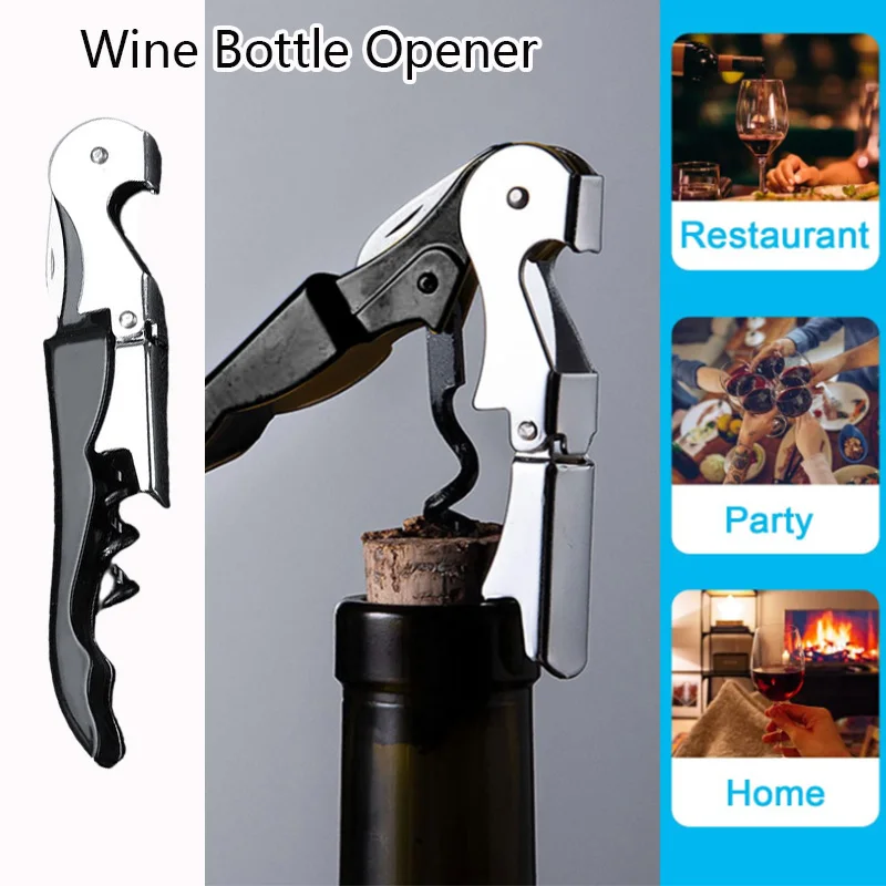 Wine Bottle Opener,Stainless Steel Corkscrew for Party Bar,Portable Screw Double Hinged Design  Beer Cap Remover Kitchen Tools