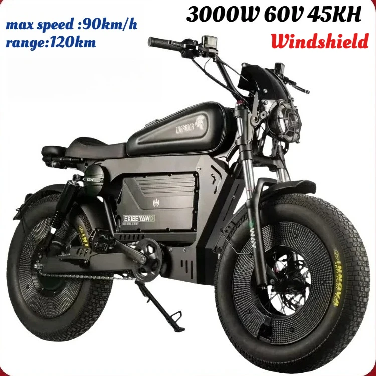 new ZPW Black Warrior motorcycles 3000w motor 48V 60AH battery With protective case E bike 20inch tire Off-road Electric Bike image 3