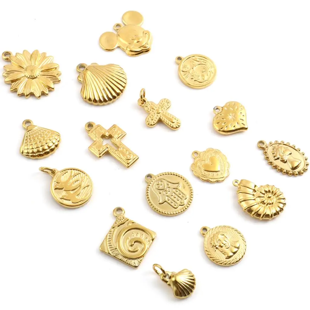 1 PC Exquisite Animal Scallop Charms Pendants Stainless Steel Charms Gold Color Flower Pendants For DIY Necklace Jewelry