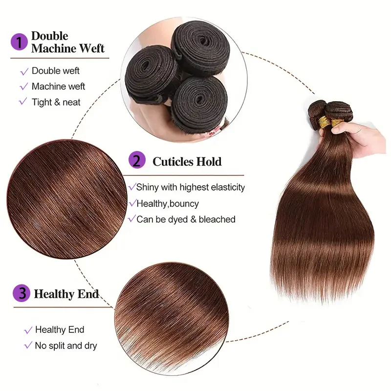 Chocolate Brown Straight Human Hair Bundles Deal 1/3 Straight Brown Brazilian Straight Hair Weave Bundles Remy Human Hair