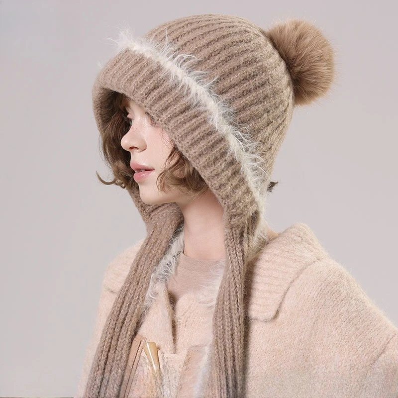 Korean Hot-selling Fashion Knitted Hat Scarf One-piece Wool Hat Winter New Girls Outdoor Warm Cover Versatile Warm Hat Kit
