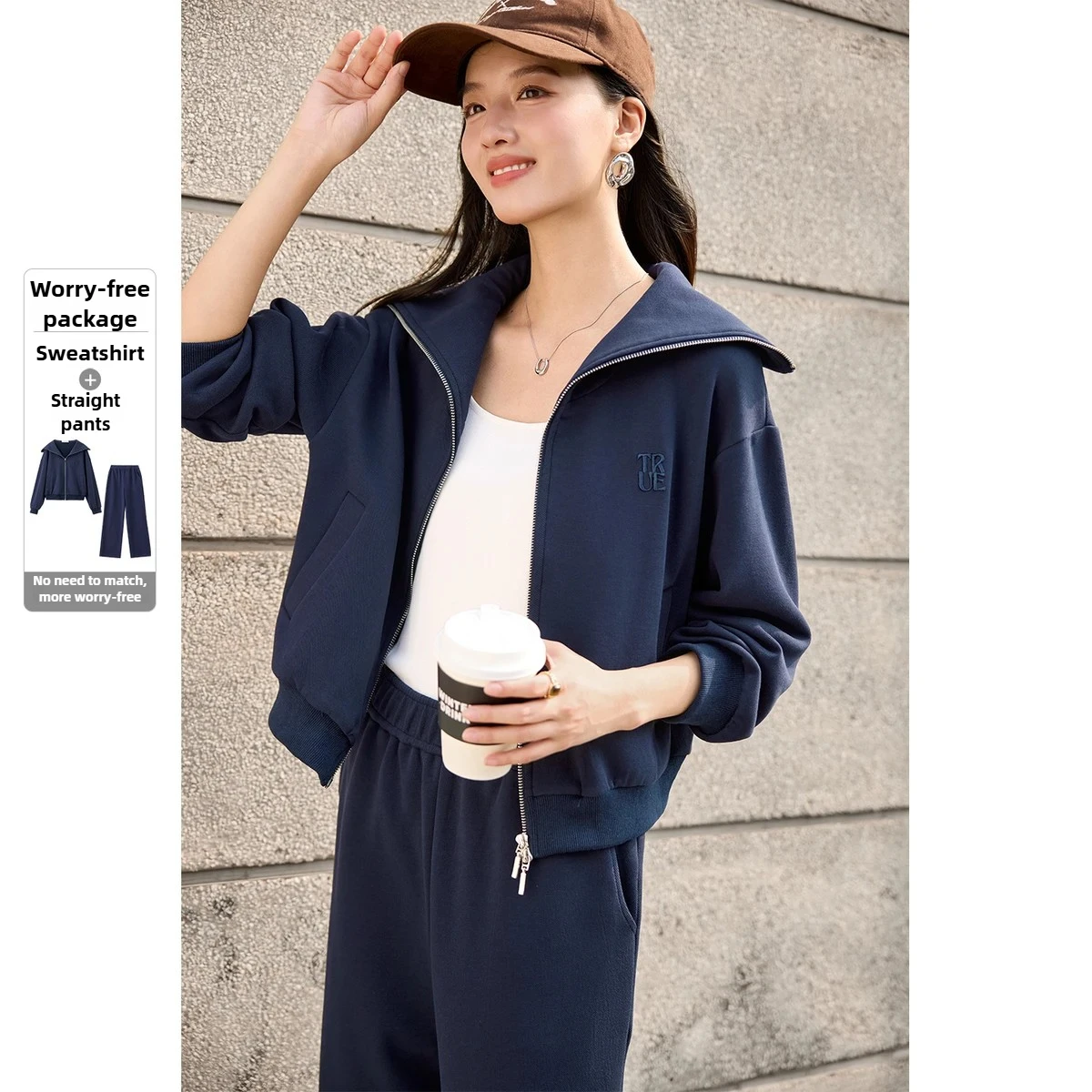 

SENTUBILA Autumn Women's Pants Set Letter Embroidery Loose Long Sleeve Sweater Straight Casual Trousers Two Piece Sets 153ZF2482