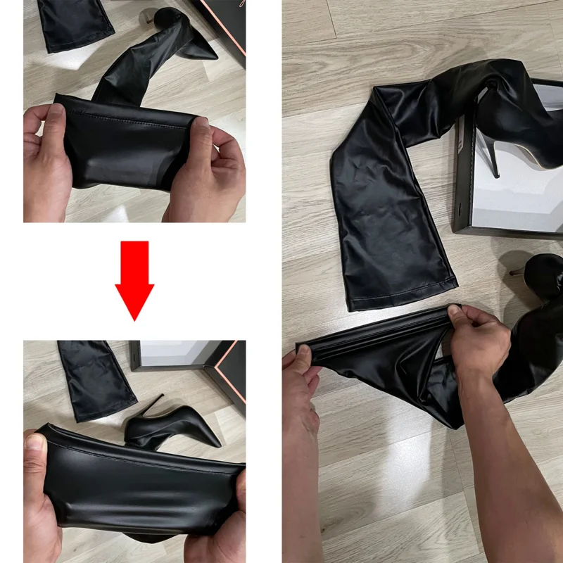 Ftshist-Botas de tacón superalto para mujer, zapatos de tacón de aguja por encima de la rodilla, calcetín elástico de piel sintética, zapatos ajustados para Cosplay