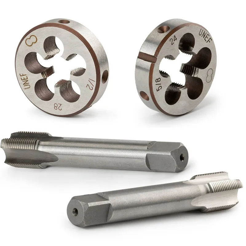 جديد HSS 1/2-28 UNEF 5/8-24 UNEF اليد الحنفية جولة يموت قطع اليد اليمنى التنصت أدوات القطع المعدنية الحنفية يموت طقم أدوات #6