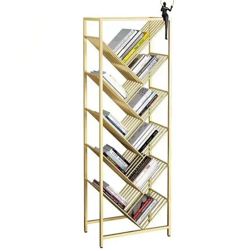 Modern Metal Bookcase for Study Room Simple Golden Tree-shaped Multi-layer Bookcases Light Luxury Design Bookshelf for Classroom