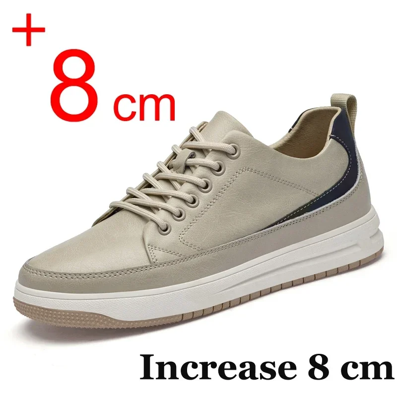 Leather Heightening Shoes for Men Insole 6cm 8cm Heels Casual Lift Height Shoes Man New Men Sneakers Elevator Shoes Comfortable