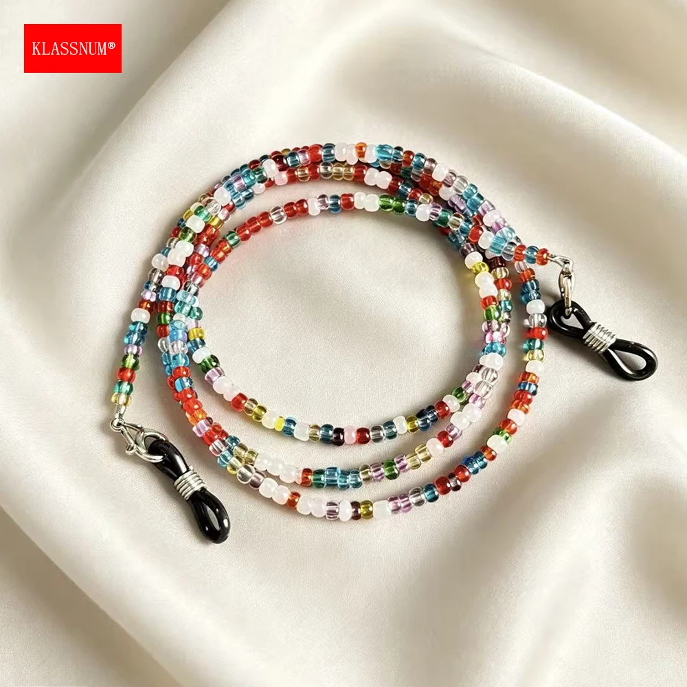 KLASSNUM Colorful Non-Slip Sunlasses Cord Small Acrylic Beads Glasses Chain Women's Trendy Reading Glasses Accessories Lanyard