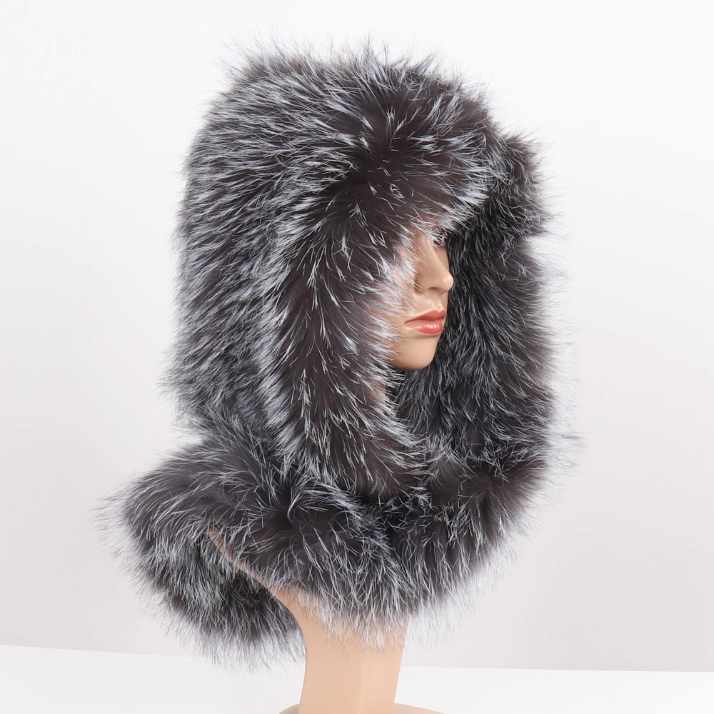 

New Winter Women 100% Natural Fox Fur Hats&Scarves Lady Warm Fluffy Real Fox Fur Hat&Scarf Luxury Knit Genuine Fur Caps&Mufflers