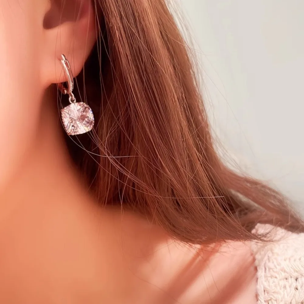 Luxury Large Cushion Cut 5A Zircon Leverback Earrings Silver Color Square Crystal Drop Dangle Earrings for Women Wedding Jewelry