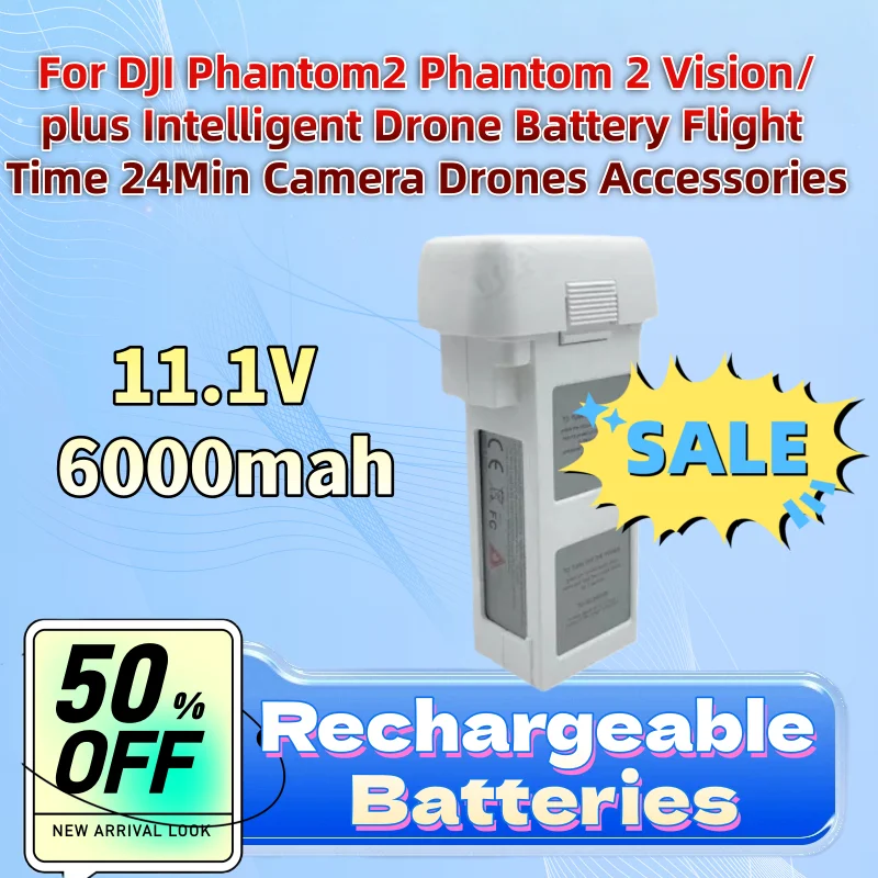 

New 11.1V 6000mah for DJI Phantom2 Phantom 2 Vision/plus Intelligent Drone Battery Flight Time 24Min Camera Drones Accessories
