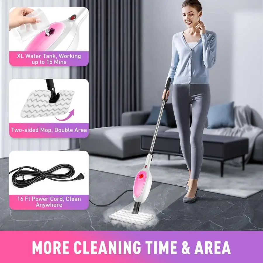Mop, Detachable Handheld Steam Cleaner with 10in1 Multipurpose Accessories, Twosided Mop, Double Cleaning Area, Multi Surfaces S