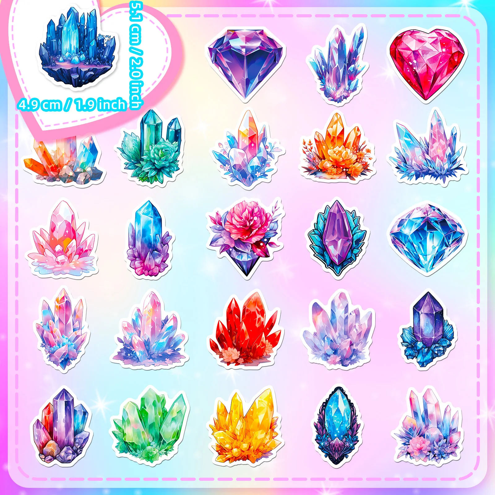 50pcs New Product Dreamy Love Color Crystal Diamond Gemstone Children\'s Waterproof Sticker