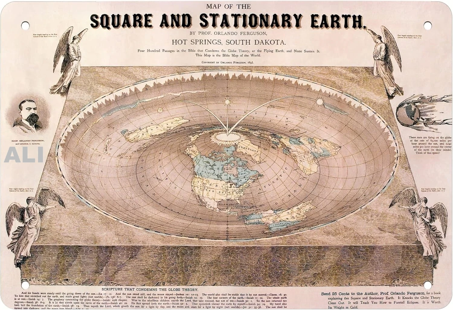 Flat Earth map 1893 map for kids laminated Metal Tin Sign Decor Home Diner Coffee Retro Art Sign 8X12 Inch 66 sign