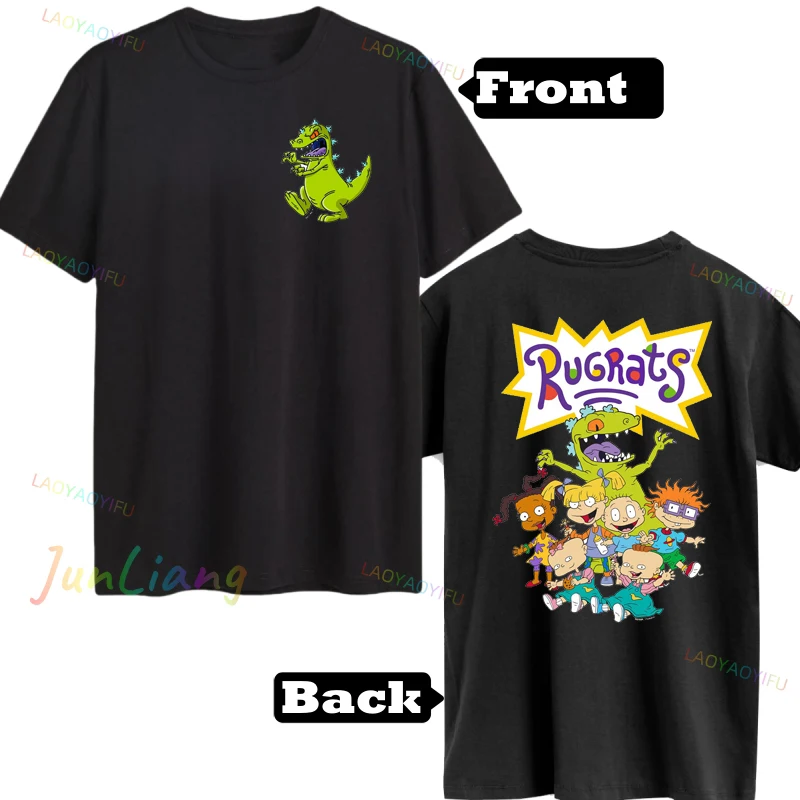 Rugrats قوس قزح دائرة مجموعة النار ريترو موضة القطن تيز قصيرة الأكمام تي شيرت Crewneck القمم هدية عيد ميلاد الرجال تي شيرت Y2k