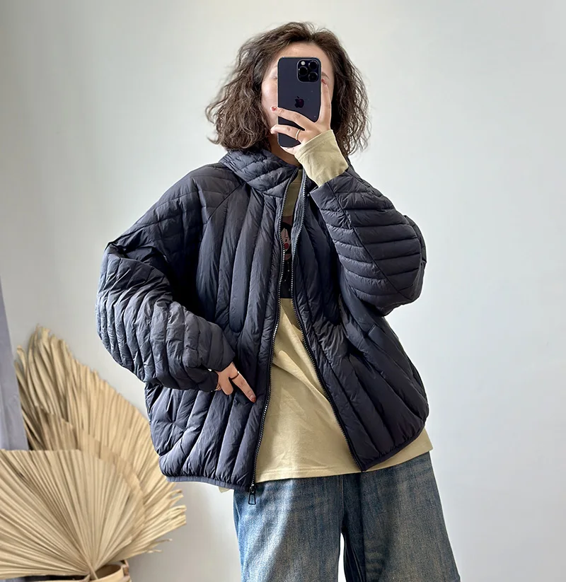 Schinteon Women Ultralight 90% White Duck Down Jacket Over Size Loose Casual Autumn Winter Outwear Vintage Coat Hood 2026 New